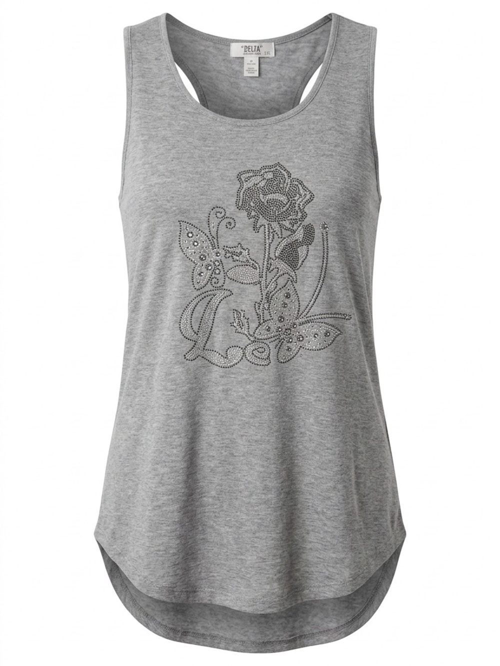 Julia Women’s Gray Floral Rhinestone Tank Top